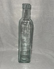 Vintage 50 mm Glass Wine Bottle Tall Aqua Clear Green Collectible Square Bottle