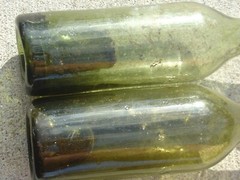 Antique Vtg Olive Green Glass French Wine Bottle Lot Deep Well Hand Applied Top