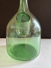 Vintage Hand Blown Green Glass Wine Bottle Decanter W/ Ice Chamber & Cork