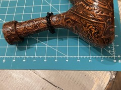 VTG Spanish Wine Decanter Tooled Leather Glass W/ Chain & Cork 10×9 MCM 1970s