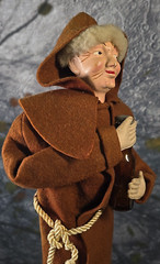Vtg Folk Art Handmade Monk Doll Bottle Cover Wine Liquor 15&Prime; x 8&Prime; Humorous Decor