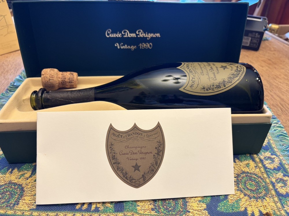 Cuvee Dom Perignon Vintage 1990 EMPTY Bottle with Original Box & Book and cork