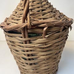 Vtg Wicker Wrapped Demijohn De Muller Spain Green Glass Wine Bottle 13” h x 9” w