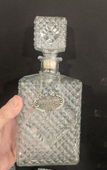 4 Old MCM 1960s Square Clear Glass Diamond Point Bottle Whiskey Gin Scotch Vodka