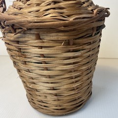 Vtg Wicker Wrapped Demijohn De Muller Spain Green Glass Wine Bottle 13” h x 9” w
