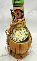 VTG Melini Chianti Classico 1968 Green Wine Bottle w/Wicker Basket 8 Fl Oz w/tag