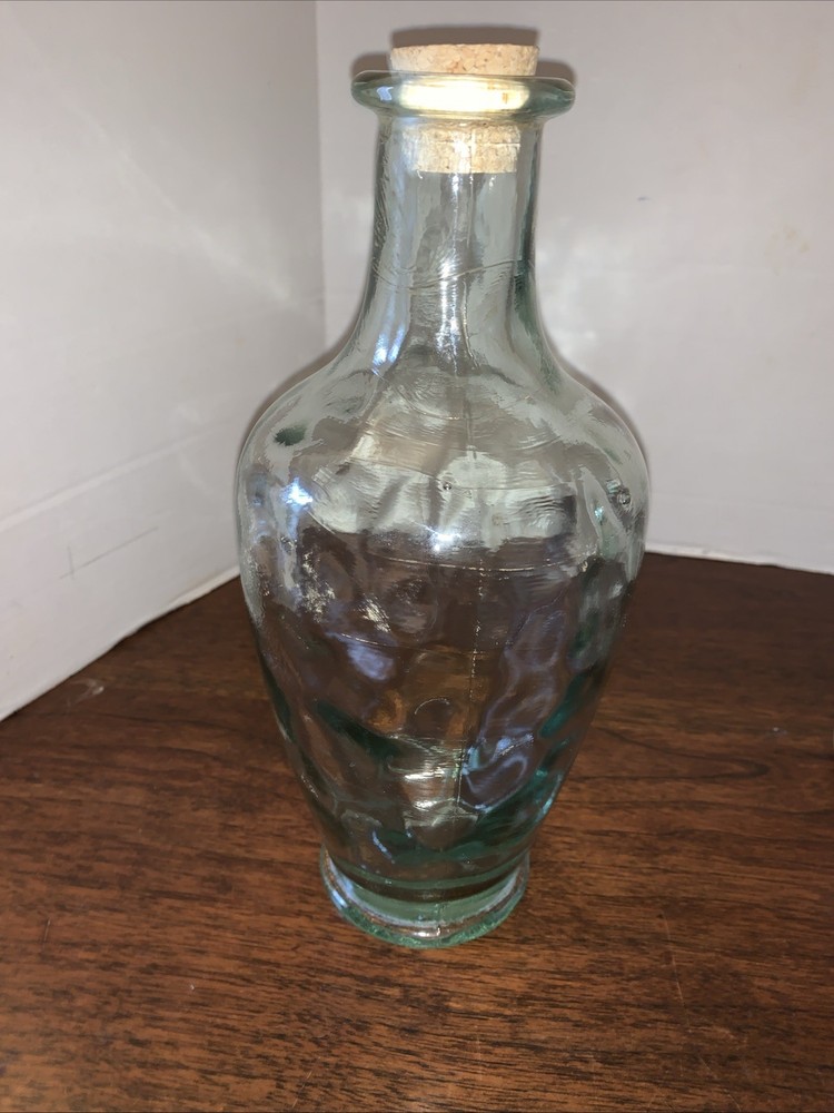 Glass Demijohn Bottle – Wavy Glass Bottle – Antique Light Green Glass 10” Tall