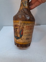Vtg Wood Carved Wine Bottle Jerezano Oloroso Primitive Pirate Prop Candle Holder
