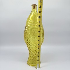 Vintage Fish Shaped Yellow Glass Decanter Wine Bitters Bottle With Cork 15&Prime;
