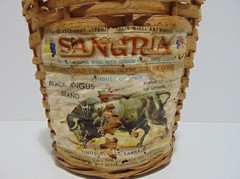 Sangria Black Angus Green Glass Bottle In Woven Basket 1/2 Gal Empty