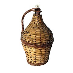 Antique Large Demijohn Wine Jug Green Glass Partial Label 18&Prime; Wicker Damage