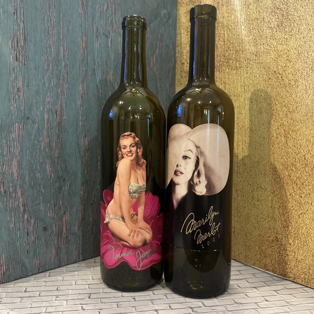 2 EMPTY Marilyn Monroe Wine Bottles 2002 Merlot And 2005 Merlot