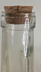 Large Clear Glass Bottle with Cork Stopper And Gold Faucet Used