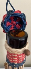 Vintage Plastic Wicker Wrap’d Wine Amber Bottle lid, handle,excellent condition
