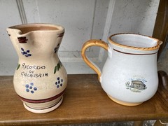 Splendid vintage collection of empty Italian Chianti flascas and ceramic jags