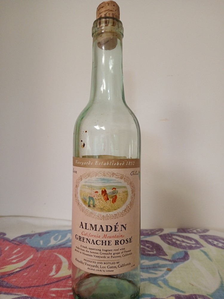 Vtg Almaden Grenache Rose Empty Wine Bottle w/ Cork-Almaden Vineyards-Branded