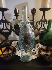 Vintage ANTINORI 70’s BIANCO ITALY Green FISH Glass Shaped Wine Bottle EMPTY 13”