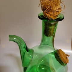 Vintage Italian Blown Green Glass Demijohn Wine DECANTER Ice Jug Chamber