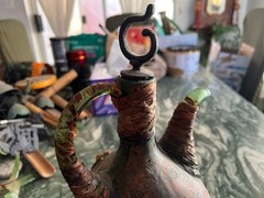 VTG Italian Green Glass Leather Wrapped Decanter Wine Bottle Galleon 12 in