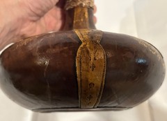 VTG Italian Leather Wrapped Decorative Wine Bottle w/ Wood Stopper RARE Italy