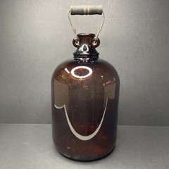 Antique 1930s Brown Glass Wine Jug Jar 1 gal One Gallon With Carrying Handle