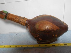 VINTAGE EMPTY DUCK TOOLED LEATHER WRAPPED GLASS WINE BOTTLE ITALY 12x4x7in -L503