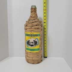 VTG RETSINA~CLASSIC~STRAW WICKER GREEK WINE BOTTLE CLEAR GLASS~3 LTR LITER LABEL