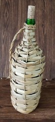 WINE BOTTLE WICKER BASKET Green Bottle with cork Italy Vintage empty