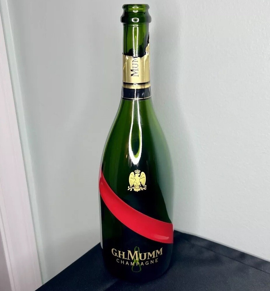 G.H. Mumm Empty Champagne Bottle 12” Green Red Gold Classic Home Man Cave Decor
