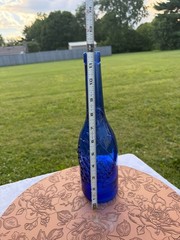 Vintage AM Cobalt Blue Glass Wine Bottle with Embossed Grapes and Leaves