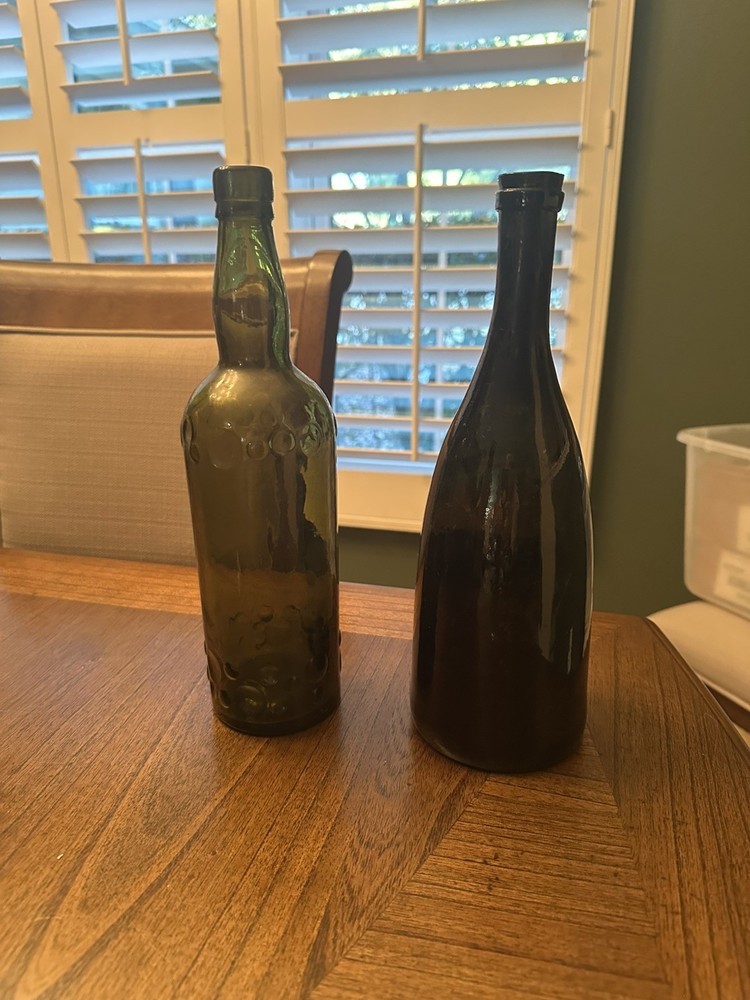 Antique Black Wine and Green Scotch Bottles