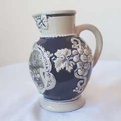 German Stoneware Bernkastel-Kues Wine Jug Cobalt Blue & White 6 Inch Tall