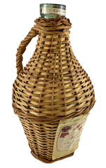 Vintage Green Glass Demijohn Wine Bottle Jug Wicker Wrap Greece Roditis 3Liter