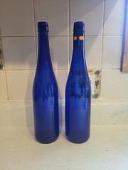 Set/2 Tall Long Neck 12.75&Prime;×3&Prime; Cobalt Blue Blown Elegant Glass Wine Bottles NEW