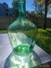 Vtg VIRESA Green Iridescenct 10&Prime; Wine Jug Patina Glass Bottle Carboy Demijohn
