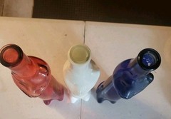 3 Lot Happy Cat Red White Blue Color Glass Tall Bottle Vase Product Germany 13”