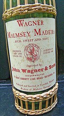 Wagner Malmsey Madeira wine bottle(empty) wicker wrapped. Madeira, Portugal