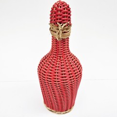 Vintage Scoubidou? Red Wine Bottle Plastic Woven Wicker