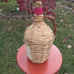 1 Gallon Rattan Wrapped Wine Demijohn Jug in Wicker Basket 15in High Portugal