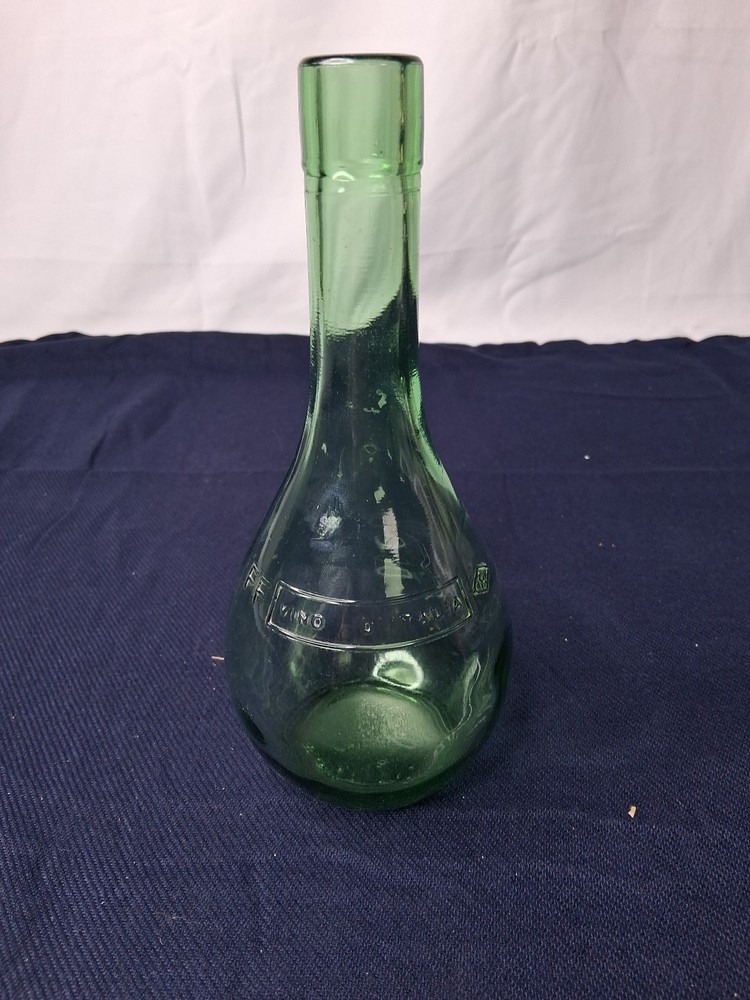 Vtg Wine Bottle Decanter Vino D Italia Italy Round Bottom Green Glass Bordeaux
