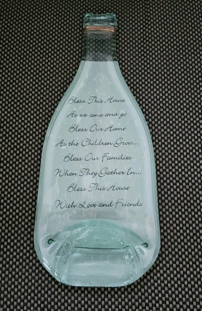 Flat Green Glass Wine Bottle With Quote / Prayer | Pressed / Melted | Wall Art
