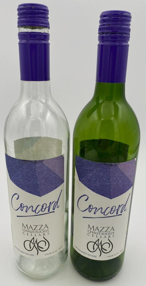 Lot 2 Mazza Concord Wine Bottles 750ml EMPTY Clear & Green Glass Decor