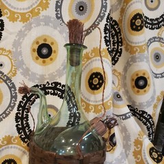 Vintage Blown Glass Green Wine Bottle Wicker Basket Ice Pocket EVC