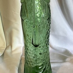 1960-70s Vintage Green Glass Italian Fish Shaped Wine Bottle Decanter w/Cork 13&Prime;