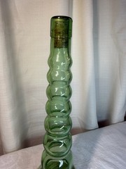 VTG 1973 Green Glass BUBBLE style Italian Empty Wine Bottle W/Wicker Base 13 In