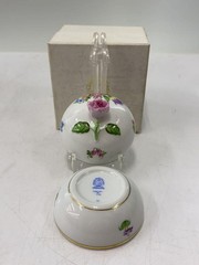 Herend Floral Rose Knob Round Bonbonniere Fancy Trinket Box Porcelain W7.5xH7.5c