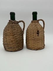 2 Vintage Wicker Case Wine Bottles 1966 – Quinta Lisbon Wine – Portugal (empty)