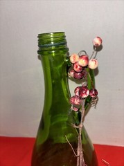 Vintage Green Glass Wine Bottle-12” Tall-1.5 Liter- Berries On Handle Chipping