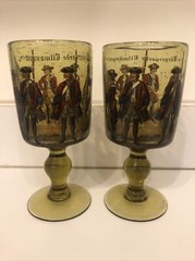 Antique Pair (2) Soda Glass Civil Guard Burgergarde Ellwagen Germany Wine Beer
