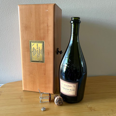 Empty 1989 Veuve Clicquot La Grande Dame Rose Bottle Wood Box Cork Wire Cage Set